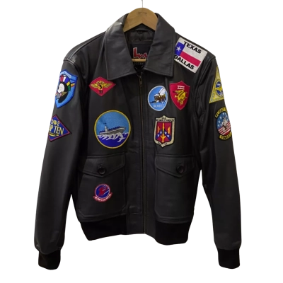  LW Jackets Mens Size M ‘Top Gun’ Replica Bomber Leather Jacket Brown 