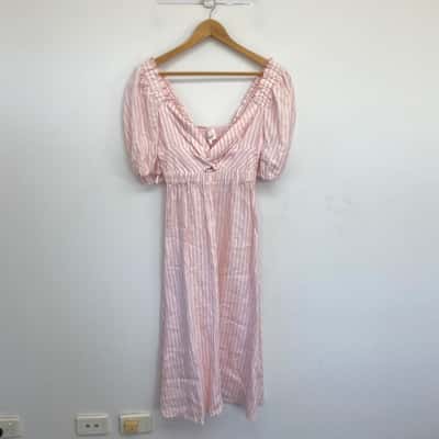 Seed Heritage Tulip Pink Stripe Short Sleeve Midi Dress  Size 8 
