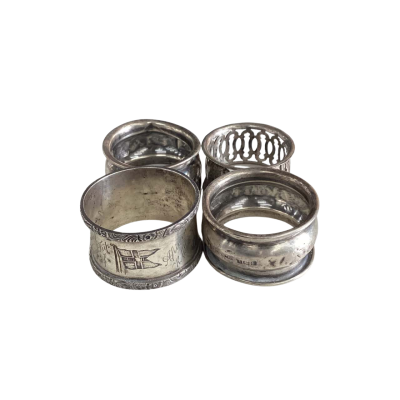 Lot of 4 Antique Silver Napkin Rings - See Description 