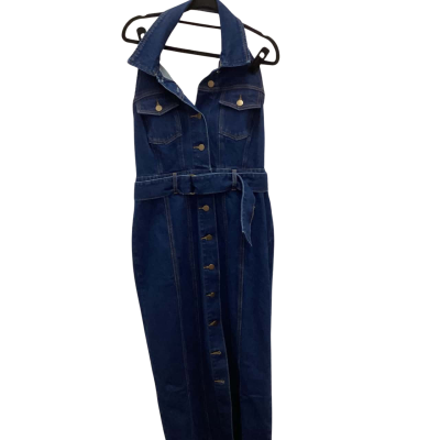 BNWT Showpo Womens  Size 12 Heavyweight Denim Dress / Halter Neck Dress / Maxi Dress Blue 