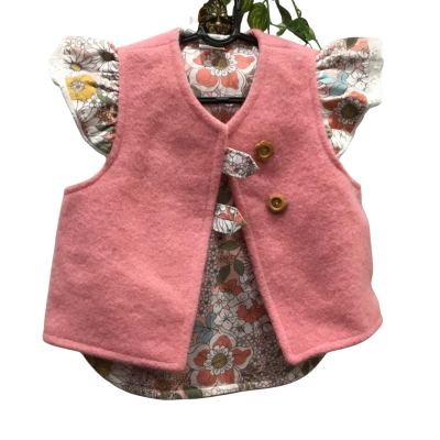Pink Floral Vest Size 9 months Made in New Zealand 