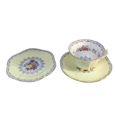 Vintage Shelley Fine Bone China England Yellow Floral Tea Cup Set as pictured