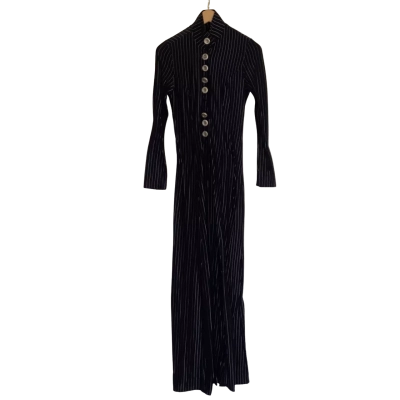 Vintage.  Very Long Black Pinstripe Dress.  Size 8 