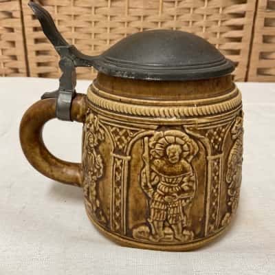 Vintage German Beef Stein Glazed Ceramic Pewter Dad Gift Birthday Collectable 