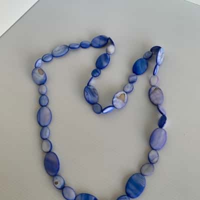 Blue Flat Oval Shell Bead Necklace