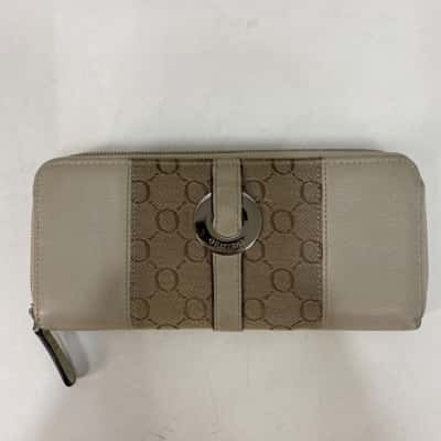Oroton Womens Zip Up Purse Beige / Logo