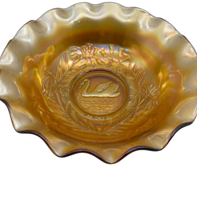 Vintage Crown Crystal Australia Depression Glass 23cm Ruffle Bowl with Swan RD4697
