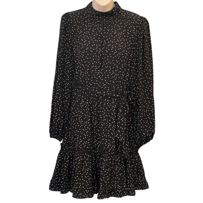 Seed Heritage Womens Size 10 Long Sleeve/Midi Dress Black/Brown/Polka Dot