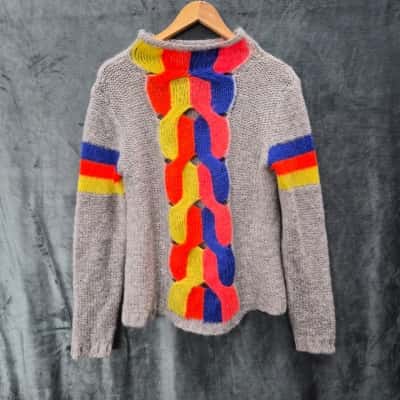 United Colors Of Benetton Womens  Size 10 Jumper Blue / Grey / Multicoloured / Orange 