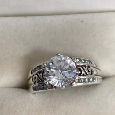  Womens Stirling silver CZ solitaire Ring Silver 