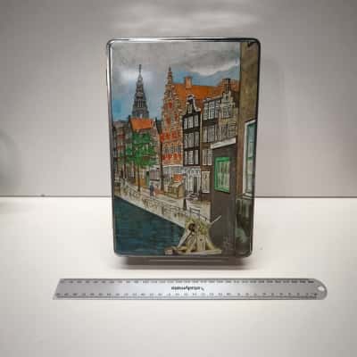 Vintage Patria Quality Biscuits Metal Tin Amsterdam Holland Dutch City Scene
