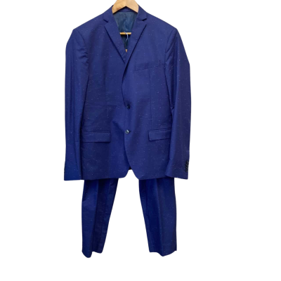 David Naman Mens  Size L Three Piece Suit Navy Blue Speckled White