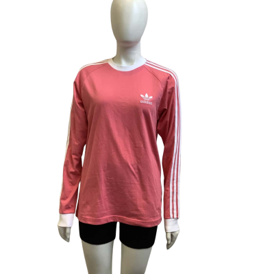 Brand New Adidas Womens  Size S Three Stripes Long Sleeve Top Pink / White