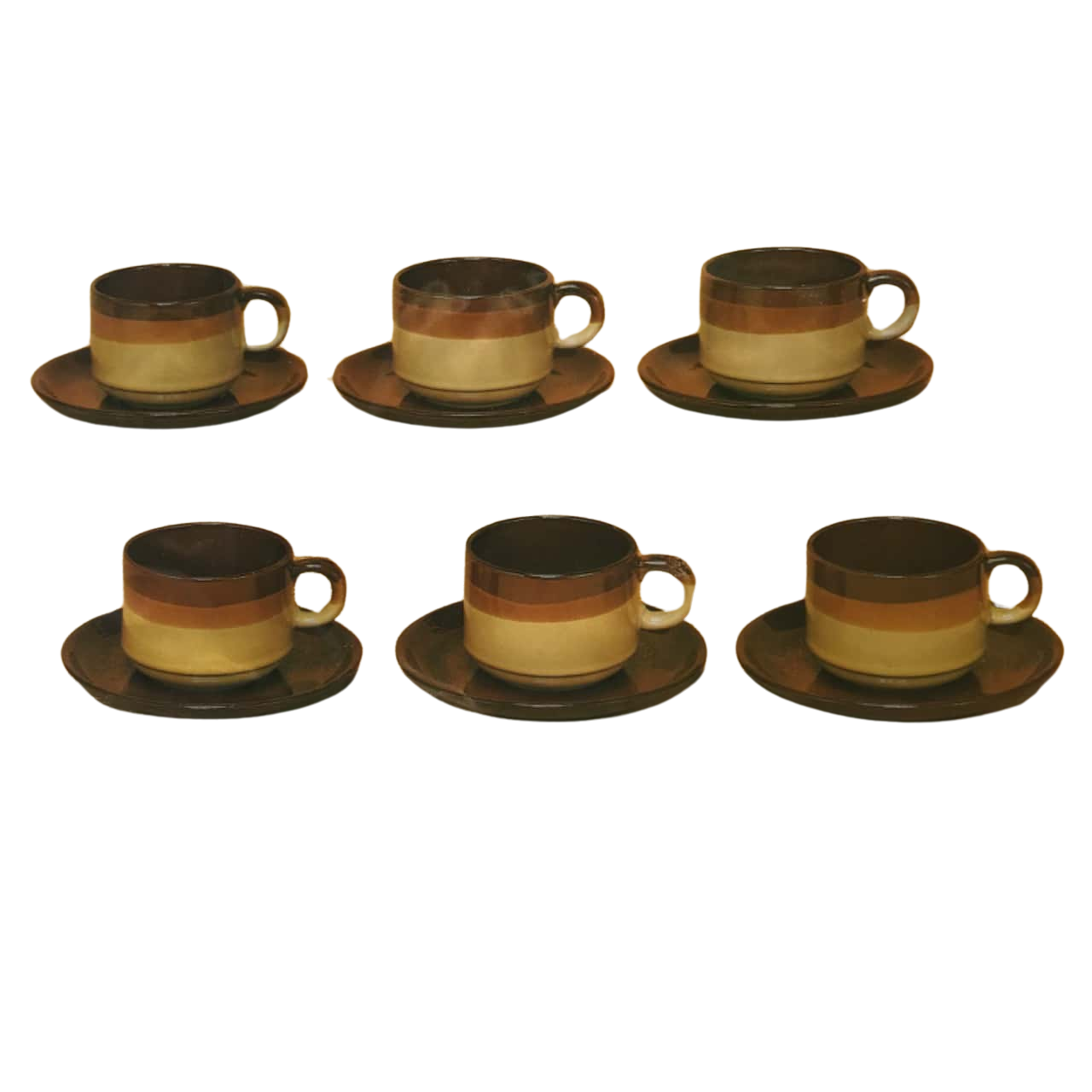 BNIB True Retro Set 6 3 Tone Brown Cup & Saucers in Original Box