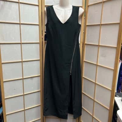  KIQUE Women's  Size 12 / M 90’s Vintage Zip Up Dress/ Midi Dress / Sleeveless Dress  Black   RRP: $190