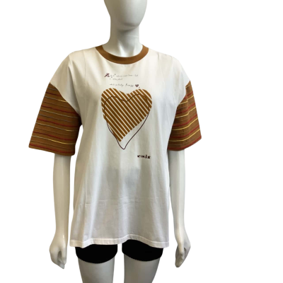 KIMSS Studio Womens Size S Heart Pattern Tee White/Dark Mustard