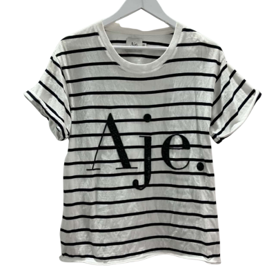 Aje. Cotton Women's Size XS Black & White Striped T-Shirt