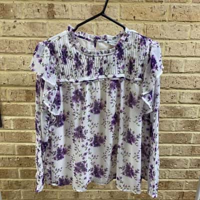 Rockmans Womens ruffle blouse lilac garden Size 12 