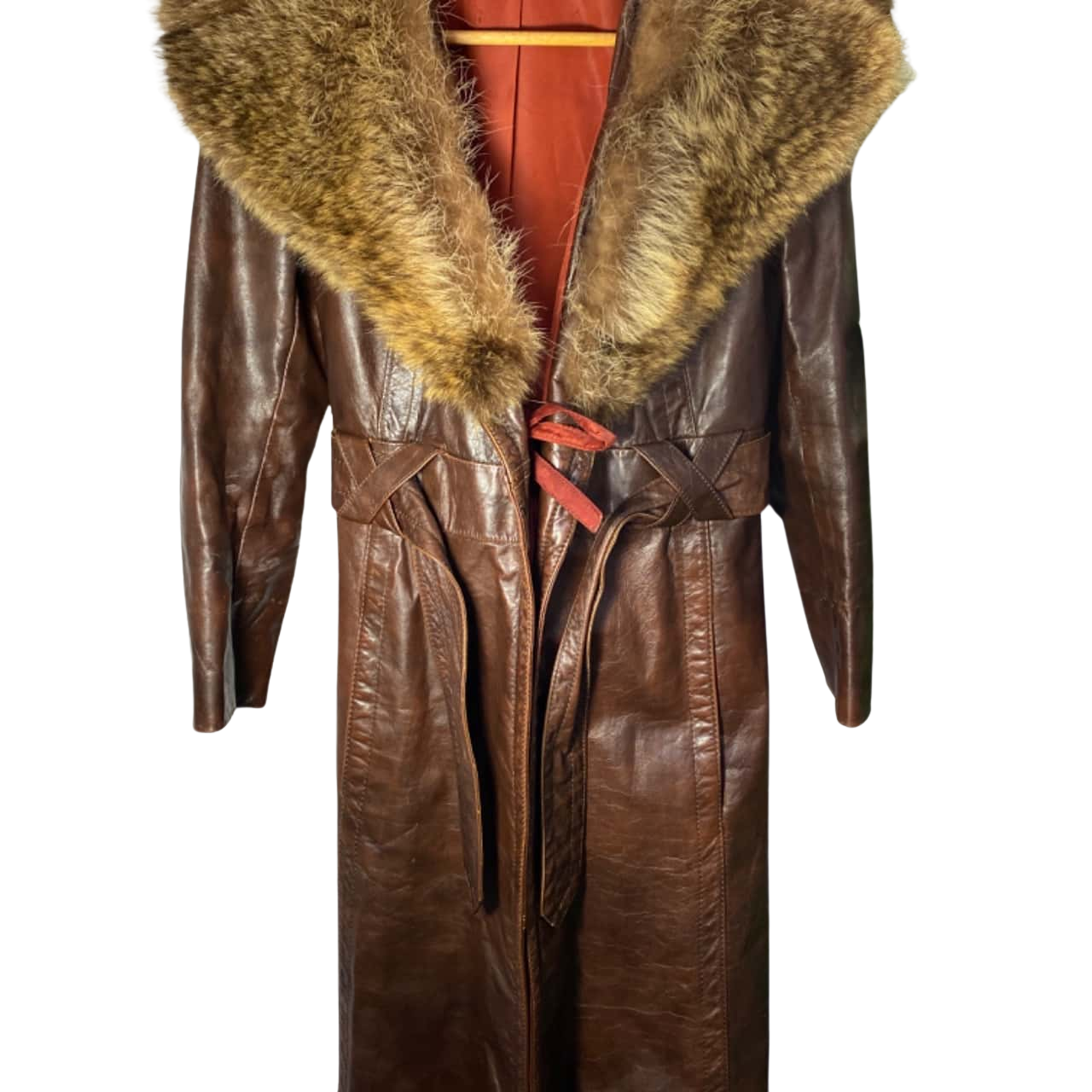 Retro Womens Leather Coat Size 12 Maroon/Fur(s)