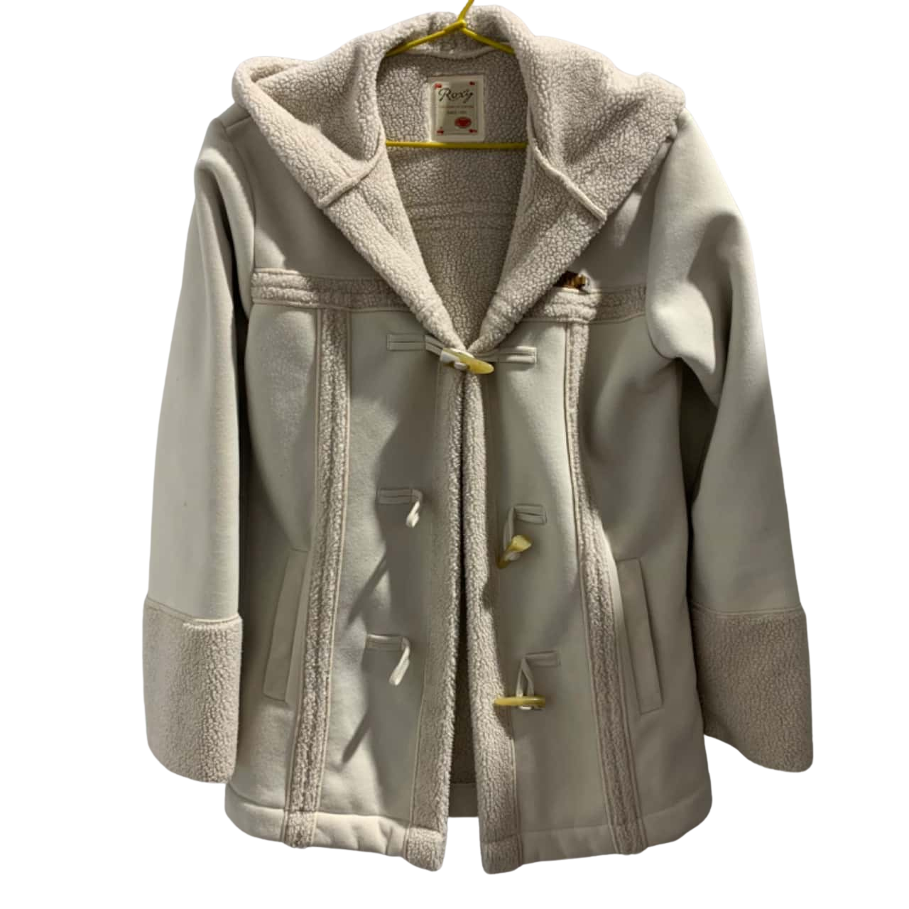Roxy. Womens Size S . Winter Coat. Faux sheepskin. Cream with toggle