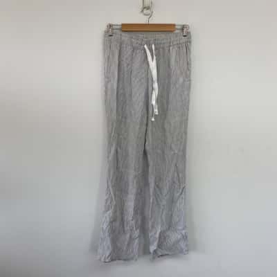 Country Road White Navy Blue Striped Loose Fit Pants Size 10 