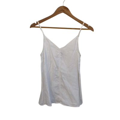 Country Road Womens Linen Size 6 Shoestring Strap Top / Tank Top / V-Neck Top White 