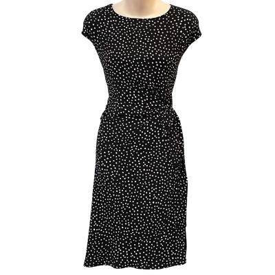 Khoko Smart Womens Size 8 Bodycon/Midi/Sleeveless Dress Black/Polka Dot/White