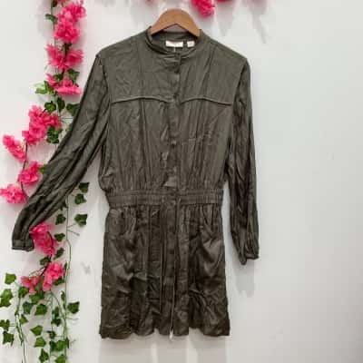 Sass & Bide Womens Long Sleeve Button-up Dress Size 14 Khaki 