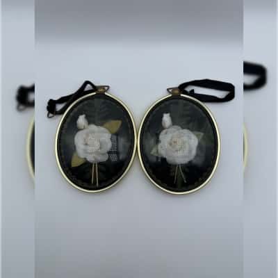 2 x Domed Glass Frames with Flowers