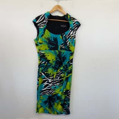 Frank Lyman Design Blue Green Floral Sleeveless Midi Dress  Size 16 