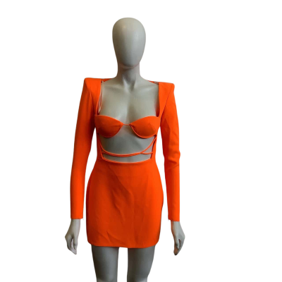 BNWT Alex Perry Women's Size 10 Long Sleeved Mini Dress Fluro Orange 