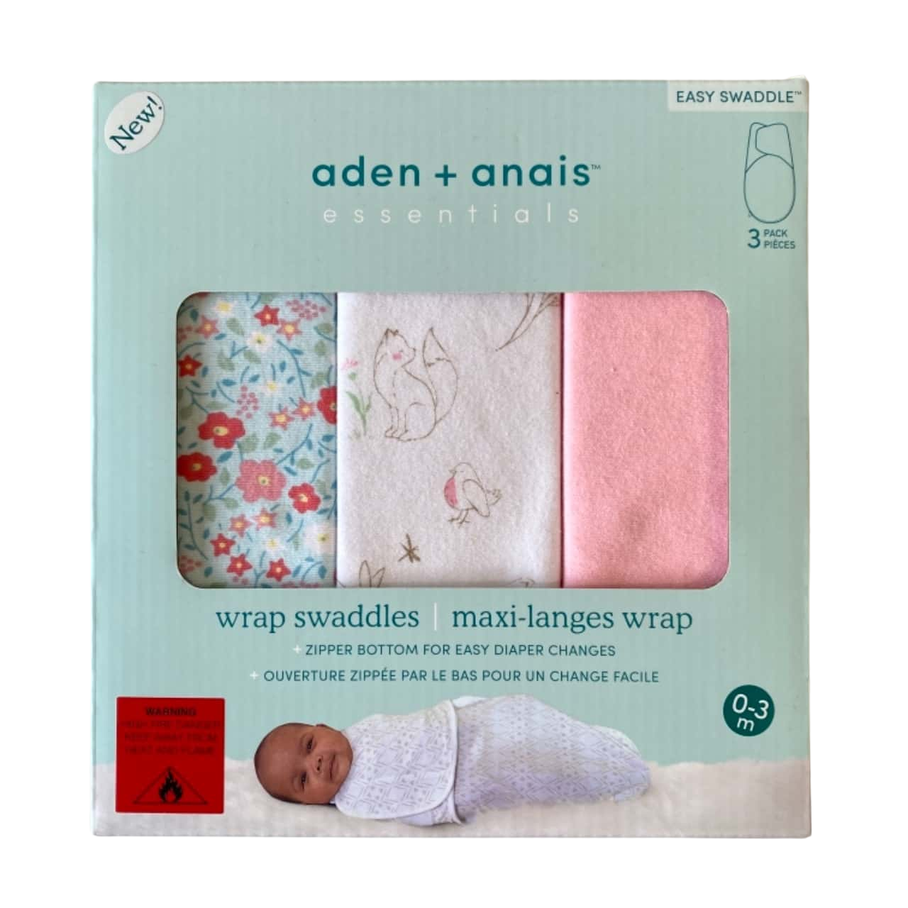 Aden + Anais Baby Girl's Size 03m Fairy Tale Flowers 3 Pack Wrap Swaddles New In Box(s)