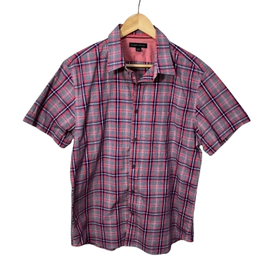 Banana Republic Mens Size L White / Red / Navy Blue Checked Short Sleeve Shirt 