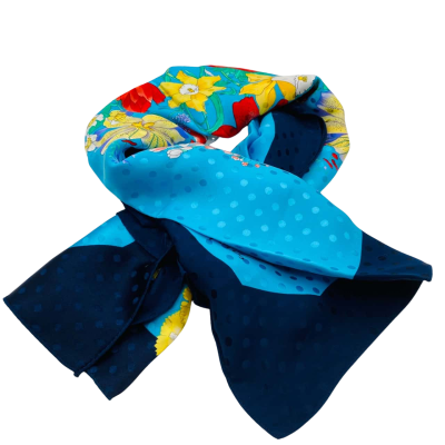 Beautiful Diane Tres PARIS Womens  Size M Blue / Multicoloured Floral Silk Scarf 84 x 84 cm 
