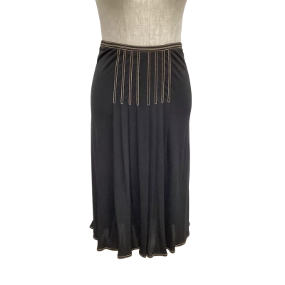  Luxurious Size 38 Hermés Pleated Skirt with Contrast Stitching Black  