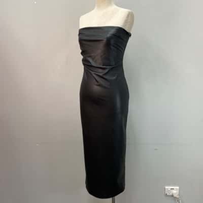 Zara Womens  Size M Midi Faux Leather Strapless Dress Black  
