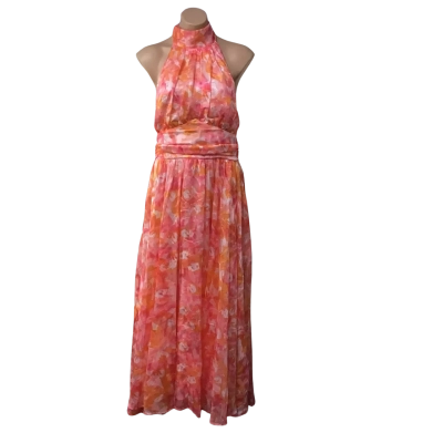 Vine Apparel Womens Size 16 White / Pink / Orange Pattern Vittoria Halter Neck Dress (new)