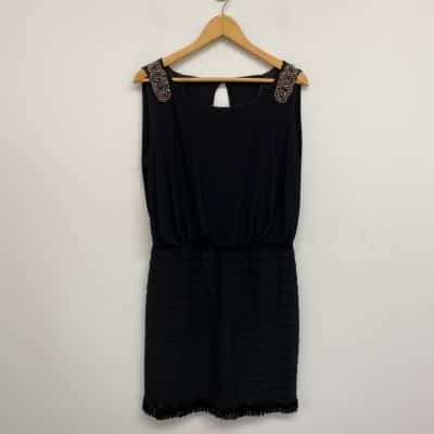 Mr K Black Embellished Sleeveless Evening Midi Dress  Size 16 