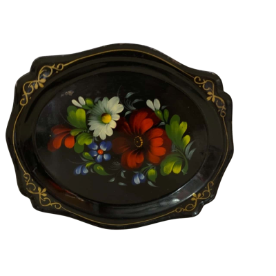 Vintage Russian Zhostovo Hand painted Metal Tray 