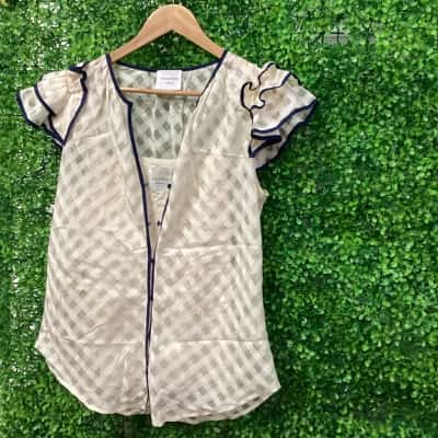 Once/Was Womens  Size 2 Blouse Blue / Cream 