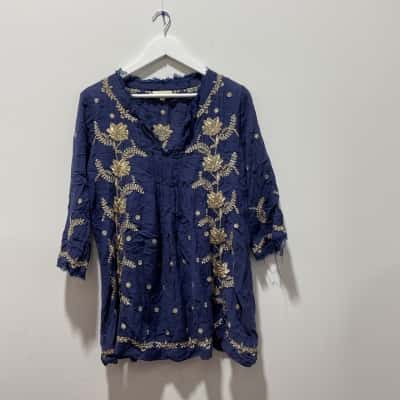 RUBY YAYA Womens Shirt Size S Floral / Navy Blue / Polka Dot 