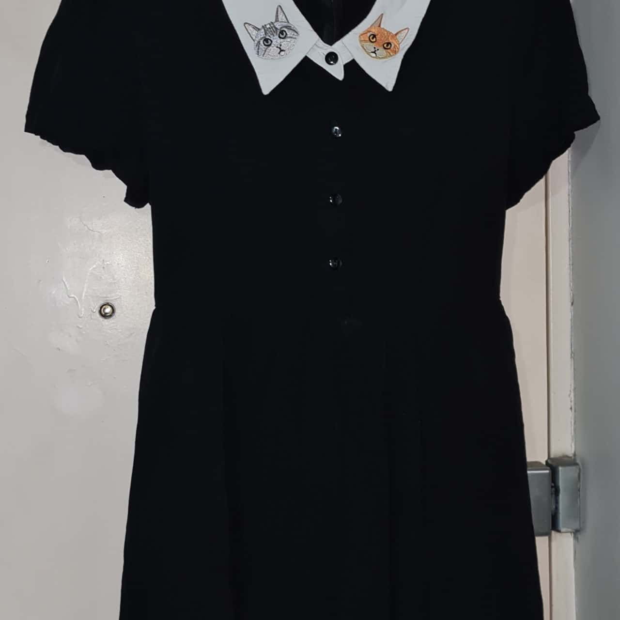 Dangerfield Womens Size 14 Short Sleeve Goth Cat Collar Dress Black