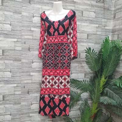 Orientique Womens  Size 22 Midi Dress Black  / Red / White 