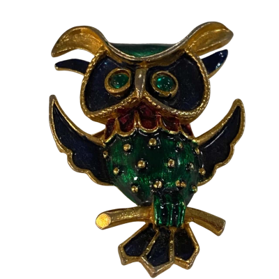  Brooch Blue / Gold / Green Owl