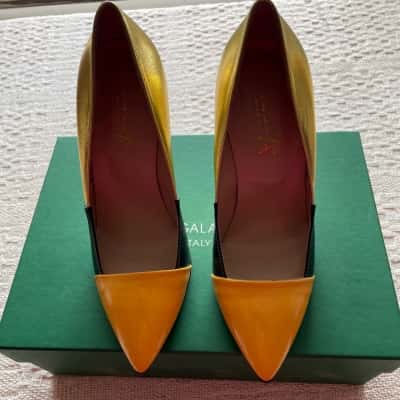Arthur Galan Womens  Size 37 Heels Black  / Gold / Yellow