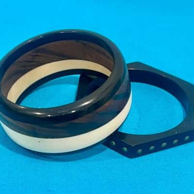 Vintage Black/Brown/ White Bangle & Black Studded Bangle 