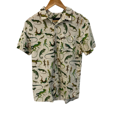 Dangerfield Mens  Size M Printed Shirt / Short Sleeve Shirt Green / Off White 