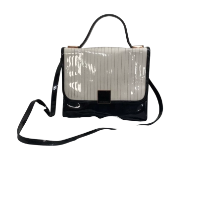 Ted Baker Women’s Mono Black White Patent Leather Quilted Top Handle Bag 