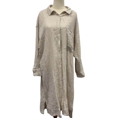 Miann & Co Size M Cotton Maternity Dress Beige / Pinstriped 