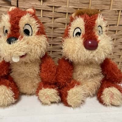 Walt Disney Feathered Chip N Dale Plush 1980s Cartoon Set Stuffed Doll Animal Collectable Kids Adults 